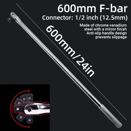 24in F-Shape CR-V Breaker Bar 1/2 Drive Socket Wrench for Car Truck Repair Use