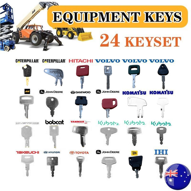 24PCS Heavy Equipment Key Set for Excavator Loader CAT Komatsu Volvo JCB Kubota