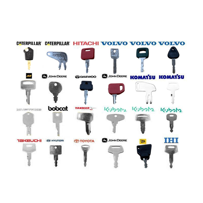 24PCS Heavy Equipment Key Set for Excavator Loader CAT Komatsu Volvo JCB Kubota