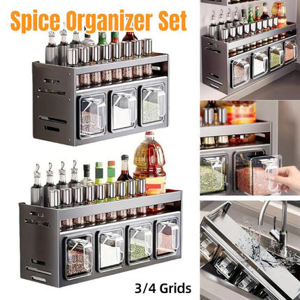 Wall Mounted Kitchen Spice Box Shelf Multifunctional Organiser for Herbs Spices