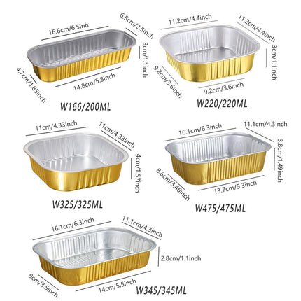 50 PCS Thickened Foil Box with Plastic Lid Rectangular Aluminum Foil