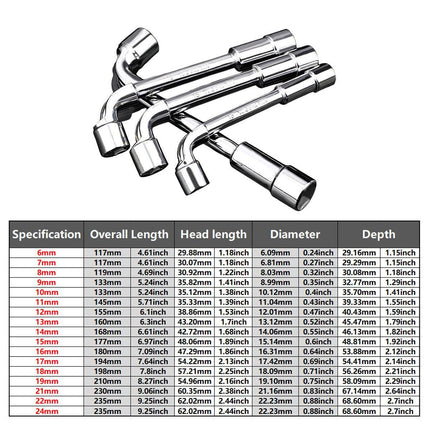 6-23mm L Shaped Socket Wrench Elbow Multi Size Hardware Repair Tool Set