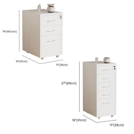 Mobile Metal File Cabinet White Lockable 3 or 5 Drawer with Wheels for Office