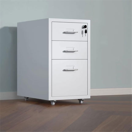 Mobile Metal File Cabinet White Lockable 3 or 5 Drawer with Wheels for Office