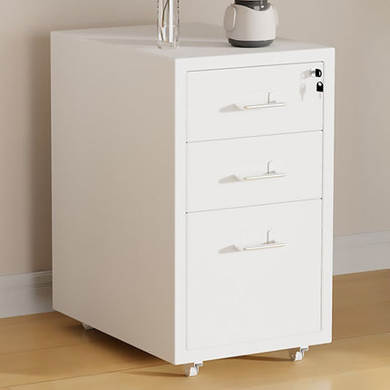 Mobile Metal File Cabinet White Lockable 3 or 5 Drawer with Wheels for Office