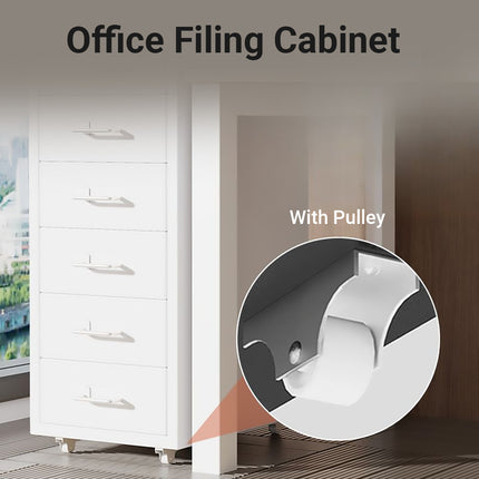 Mobile Metal File Cabinet White Lockable 3 or 5 Drawer with Wheels for Office