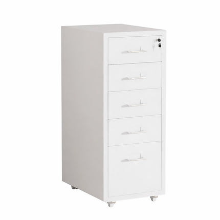 Mobile Metal File Cabinet White Lockable 3 or 5 Drawer with Wheels for Office