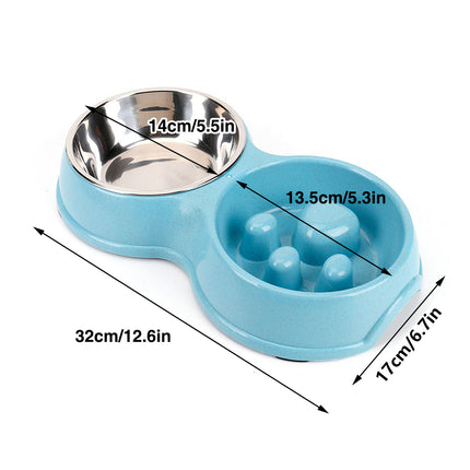 Dog Bowl Anti Choking Slow Feeder Cat Food Dish Double Bowl Pet Feeding Utensils