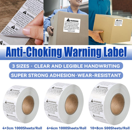 Suffocation Warning Labels Roll 3 Sizes Available Strong Water-Based Adhesive