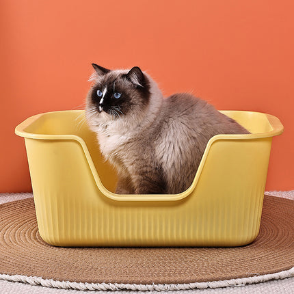 Large Cat Litter Box Open Toilet Semi Enclosed Yellow Tray Splash Proof Pet