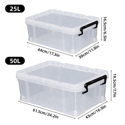 25L 50L Clear Plastic Storage Box with Lid Stackable Latching for Toys Clothes
