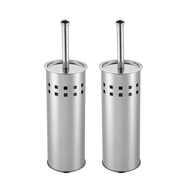 2PCS Toilet Brush Set Stainless Steel Long Handle Soft Bristles Bathroom Cleaner