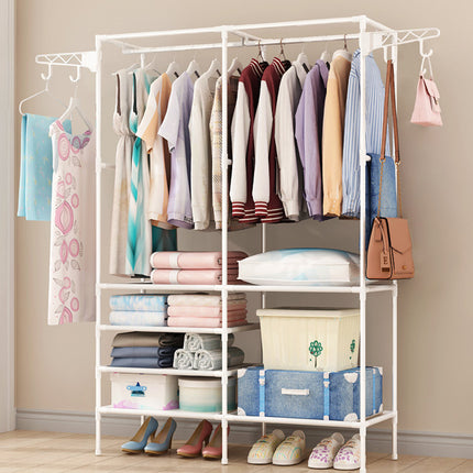 Multifunction Double Row Floor Standing Clothes Hanger 16mm Thickness Iron Pipe