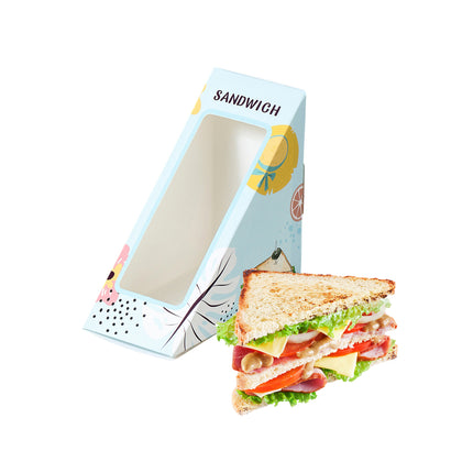 100pcs Triangle Window Sandwich Boxes Kraft Food Packing Takeaway Containers