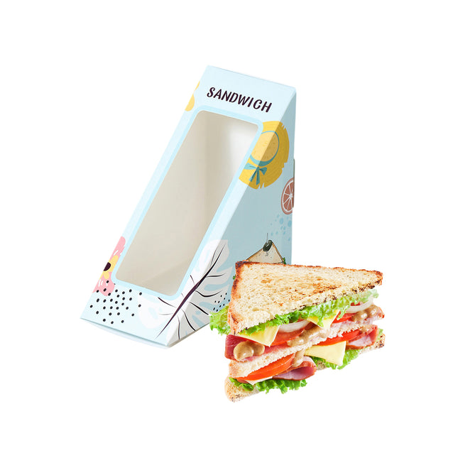 100pcs Triangle Window Sandwich Boxes Kraft Food Packing Takeaway Containers