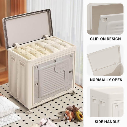 Foldable Clothes Storage Box With Wheels Large Capacity Laundry Organiser