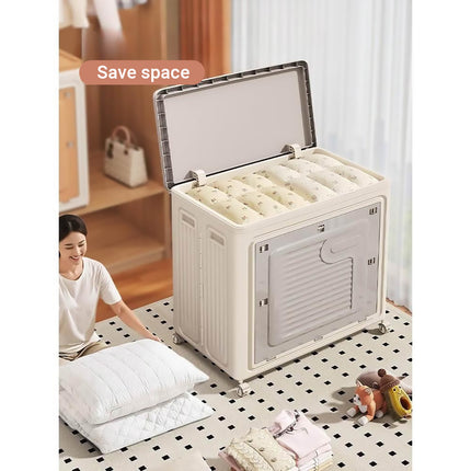 Foldable Clothes Storage Box With Wheels Large Capacity Laundry Organiser