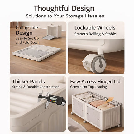 Foldable Clothes Storage Box With Wheels Large Capacity Laundry Organiser