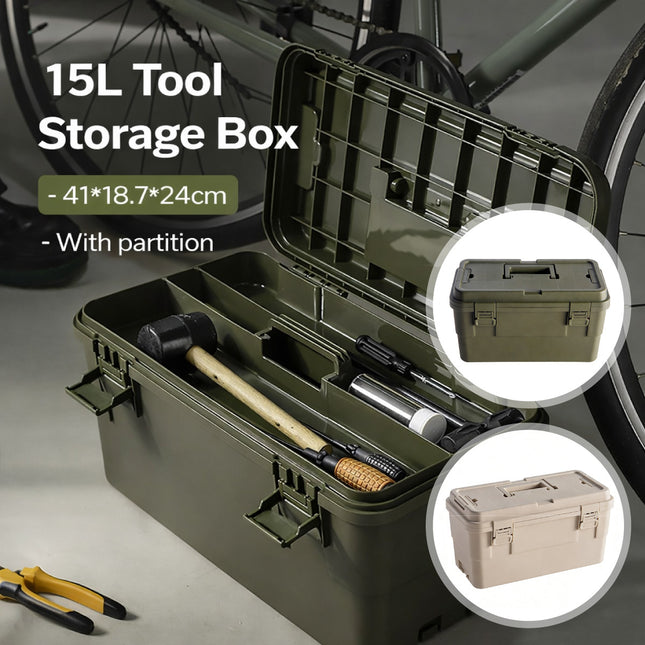 15L Tool Storage Box with Tray Stackable Portable Garage Toolbox