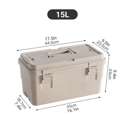 15L Tool Storage Box with Tray Stackable Portable Garage Toolbox