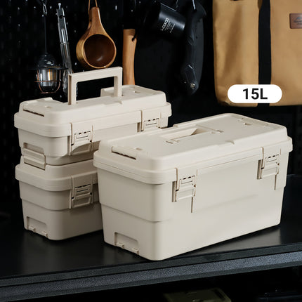 15L Tool Storage Box with Tray Stackable Portable Garage Toolbox