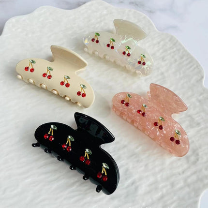 4pcs Cute Cherry Hair Clips Shark Clip Back Head Scratch Clip Hair Accessories