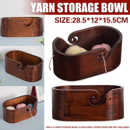 Vintage Solid Wood Oval Yarn Bowl for Knitting with Single or Double Spiral