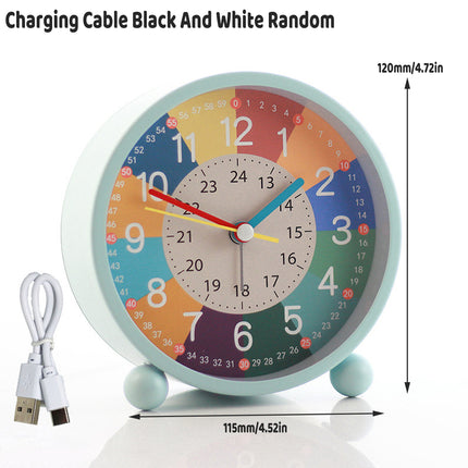 USB Charging Early Education Kids Metal Small Alarm Clock for Bedroom Bedside