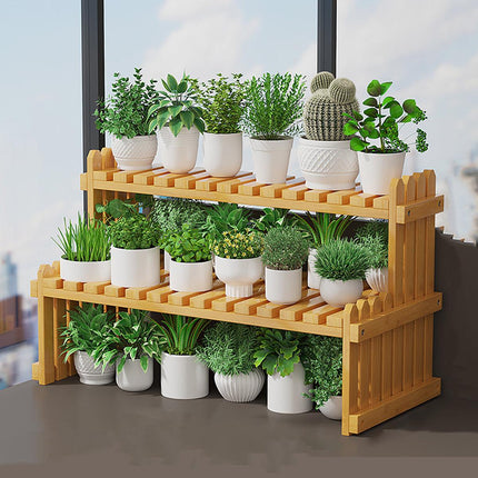 2 Tier Bamboo Plant Stand Flower Pot Rack Indoor Outdoor Patio Garden Shelf