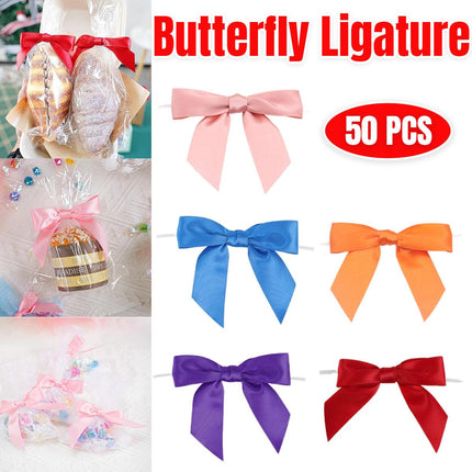 50pcs Bow Gift Packaging Sealing Tie Drawstring Baking Wrap Bag Decorative Ties