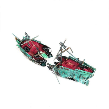 Fish Tank Ornament Split Wreck Ship Boat Sunk Destroyer Aquarium Cave Decor - Aimall