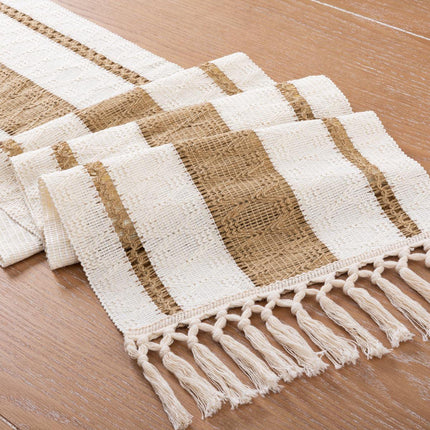 Cotton Linen Table Runner with Knot Tassel Bed End Towel Long Tablecloth Mat