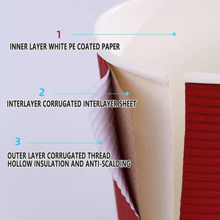 50sets Corrugated Paper Cups Coffee Milk Tea Cups Disposable Hot Drink Cups
