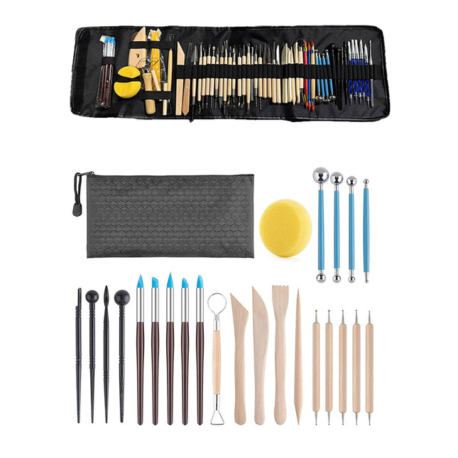 Pottery Clay Tool Kit 25 or 61PCS Wooden Handle Sculpting Ceramic Art DIY