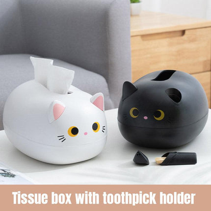 Cartoon Cute Kitten Tissue Box Drawer Box with Toothpick Holder Organizer