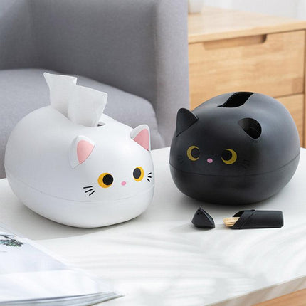 Cartoon Cute Kitten Tissue Box Drawer Box with Toothpick Holder Organizer