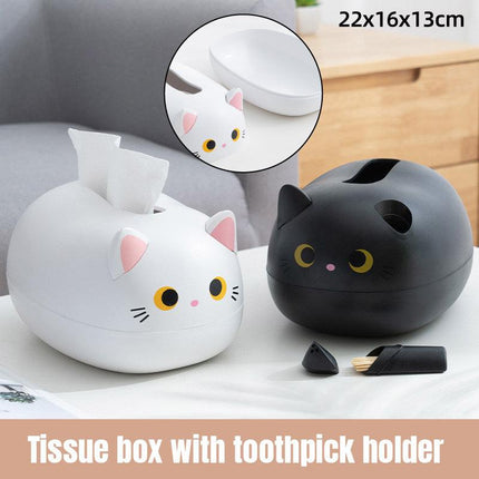 Cartoon Cute Kitten Tissue Box Drawer Box with Toothpick Holder Organizer