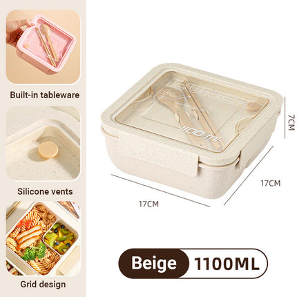 Lunch Box Solid Color Square Shaped Sealed With Tableware Microwave Safe Use