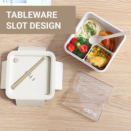 Lunch Box Solid Color Square Shaped Sealed With Tableware Microwave Safe Use