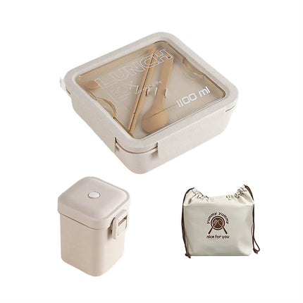 Lunch Box Solid Color Square Shaped Sealed With Tableware Microwave Safe Use