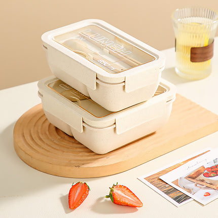 Lunch Box Solid Color Square Shaped Sealed With Tableware Microwave Safe Use