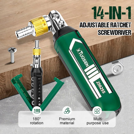 Multi Angle Ratchet Screwdriver Set 14 in 1 Folding Bit Tool DIY Repair Kit
