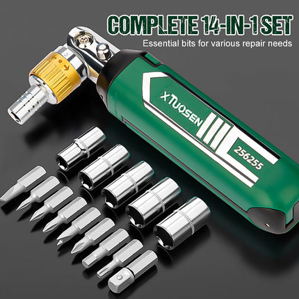 Multi Angle Ratchet Screwdriver Set 14 in 1 Folding Bit Tool DIY Repair Kit