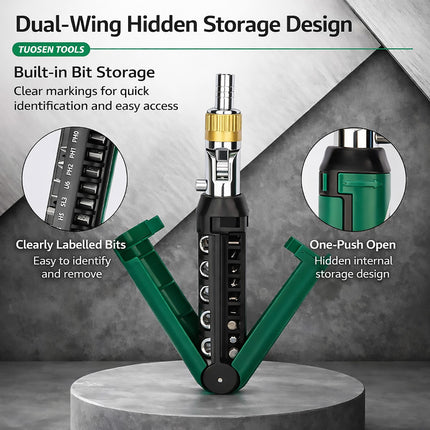Multi Angle Ratchet Screwdriver Set 14 in 1 Folding Bit Tool DIY Repair Kit