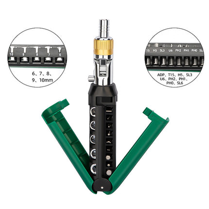 Multi Angle Ratchet Screwdriver Set 14 in 1 Folding Bit Tool DIY Repair Kit