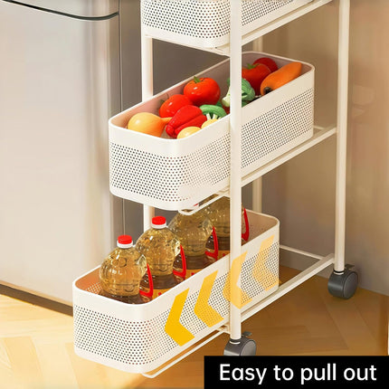 3-Tier Slim Pull-Out Storage Trolley - Gap Cabinet Kitchen Organiser on Wheels