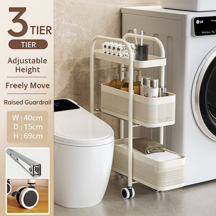 3-Tier Slim Pull-Out Storage Trolley - Gap Cabinet Kitchen Organiser on Wheels