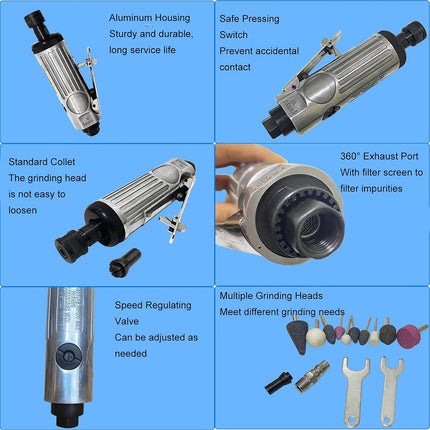 1/4 Inch Air Die Grinder Kit Pneumatic Rotary Tool Set for Metal Wood Auto Repair