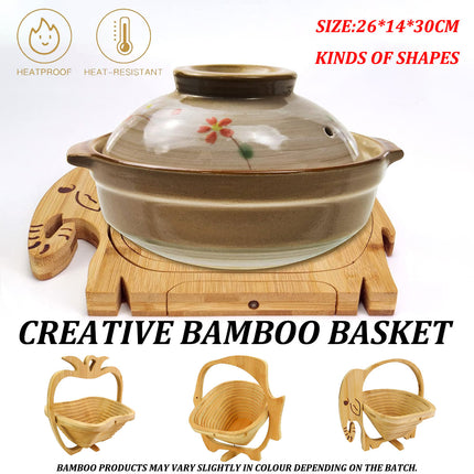 Foldable Bamboo Decorative Basket Collapsible 26x14x30cm Fish Pineapple Elephant