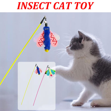 Insect Cat Teaser Wand 49cm Long Stick Toy with Bell for Interactive Play